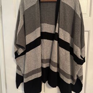 The cashmere project chic Women's Black and Gray Striped Poncho,